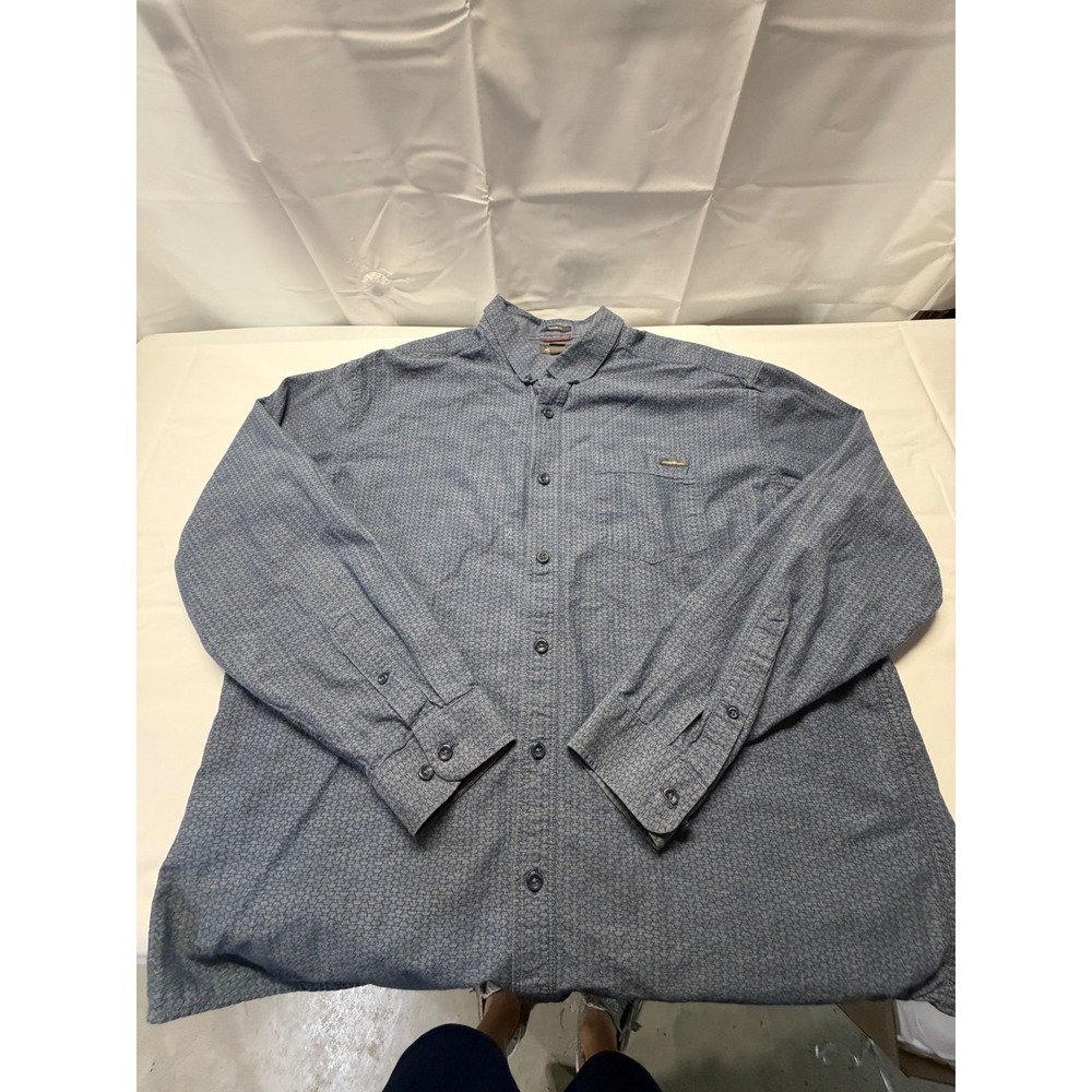 Eddie Bauer Mens XL Blue Geometric Pattern Cotton Button Down Shirt Classic Fit